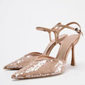 Luxury Sequins Women Pumps for Bridal Wedding Elegant Ankle Strap Sexy super High Heel Shoes Female Designer Slingback Footwear