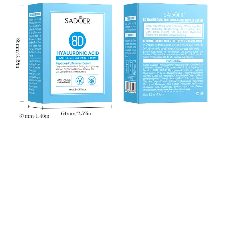 SADOER8D Hyaluronic Acid Anti-Aging Repair Facial Essence Fade Fine Lines Lifting Firming Whitening Serum Face Beauty Skincare