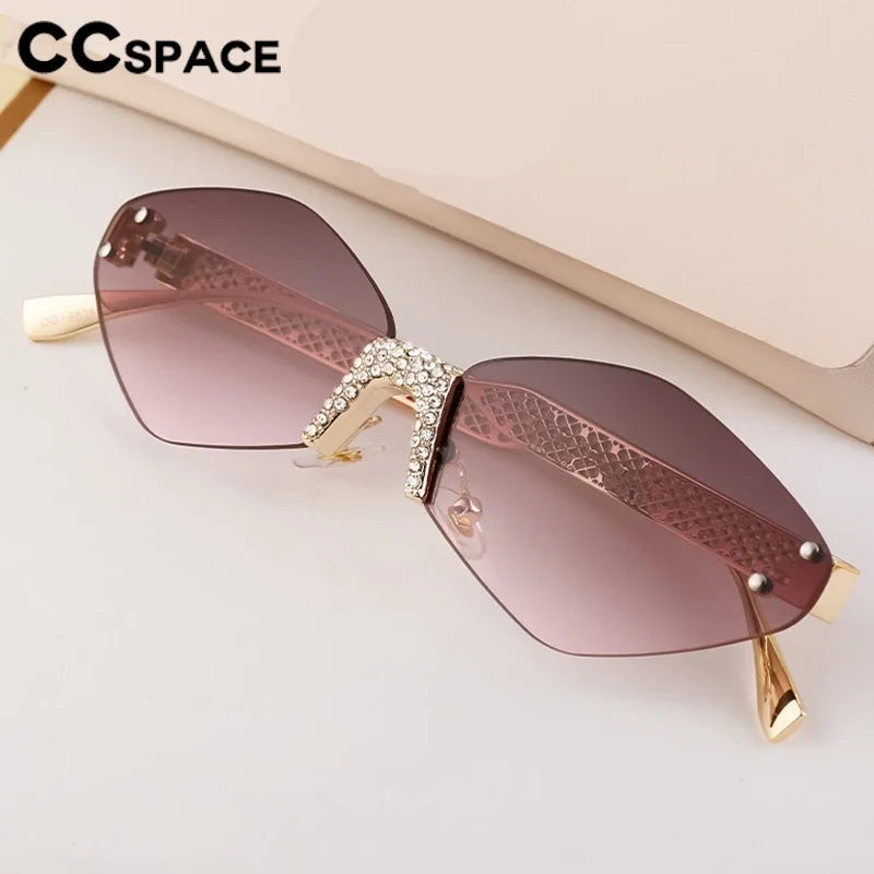 Luxury Diamond Decoration Sunglasses Women 2024 Brand Designer Women  Metal Rimless Sun Glasses For Ladies Eyewear #301677