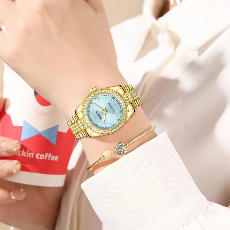 Luxury Women's Watch, Waterproof Watch, Niche Light Luxury Diamond-Encrusted Watch for Women, High-Value Hot-Selling Model, Creative Design, Personalized Fashion Accessory, Best-Selling Watch for Female Students, Trendy Quart