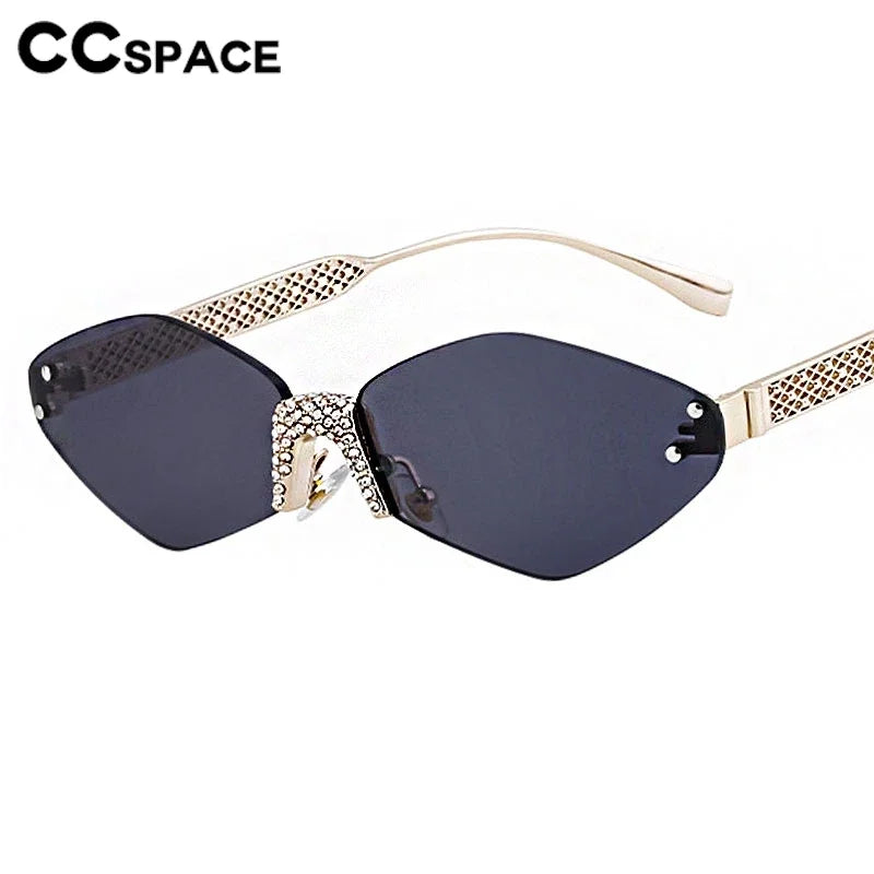 Luxury Diamond Decoration Sunglasses Women 2024 Brand Designer Women  Metal Rimless Sun Glasses For Ladies Eyewear #301677