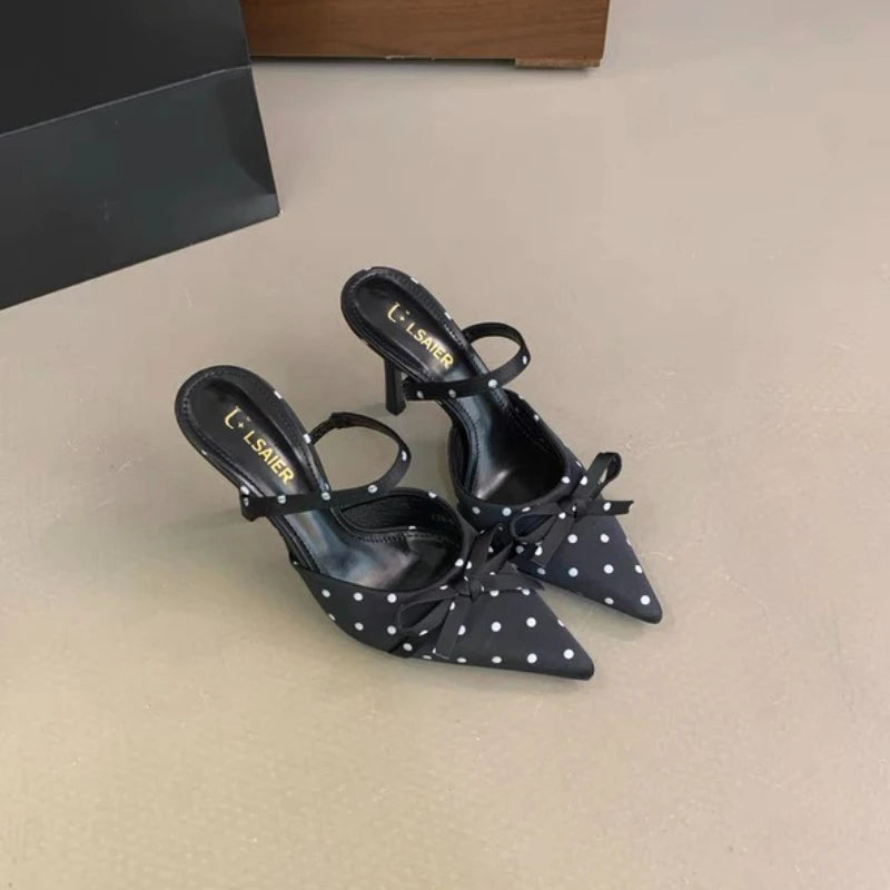 Luxury Bow Designer Women's High Heels Sexy Pointed Toe Stiletto Sandals New Elegant Slip-on Casual Shoes for Women Sizes 35-39