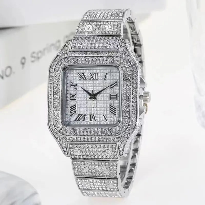 Luxury Diamond Men Women Watches Gold Watch Ladies Wrist Watch Luxury Rhinestone Unisex Bracelet Watches Female Clock 2024 New