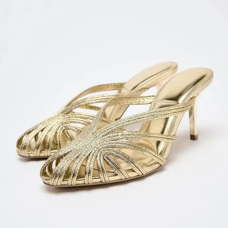 Luxury Designer Shoes for Women Sexy Hollow Narrow Band Gladiator Sandals Elegant Pointy Toe Stiletto Sandals Zapatos Para Mujer