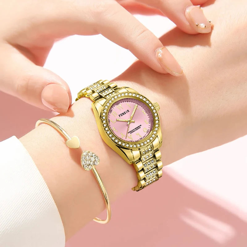 Luxury Women's Watch, Waterproof Watch, Niche Light Luxury Diamond-Encrusted Watch for Women, High-Value Hot-Selling Model, Creative Design, Personalized Fashion Accessory, Best-Selling Watch for Female Students, Trendy Quart