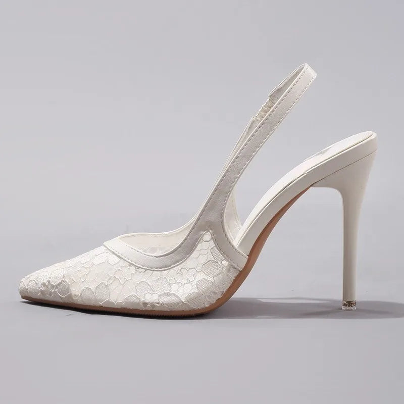 Luxury White Lace Super High Heels Shoes for Women Autumn Elegant Pointed Banquet Wedding Party Pumps Brand Ladies Stilettos