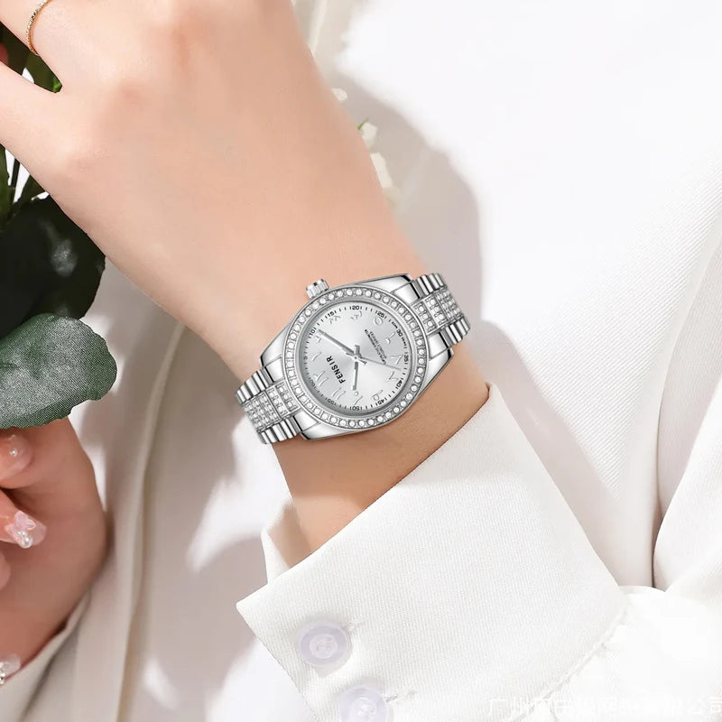 Luxury Women's Watch, Waterproof Watch, Niche Light Luxury Diamond-Encrusted Watch for Women, High-Value Hot-Selling Model, Creative Design, Personalized Fashion Accessory, Best-Selling Watch for Female Students, Trendy Quart