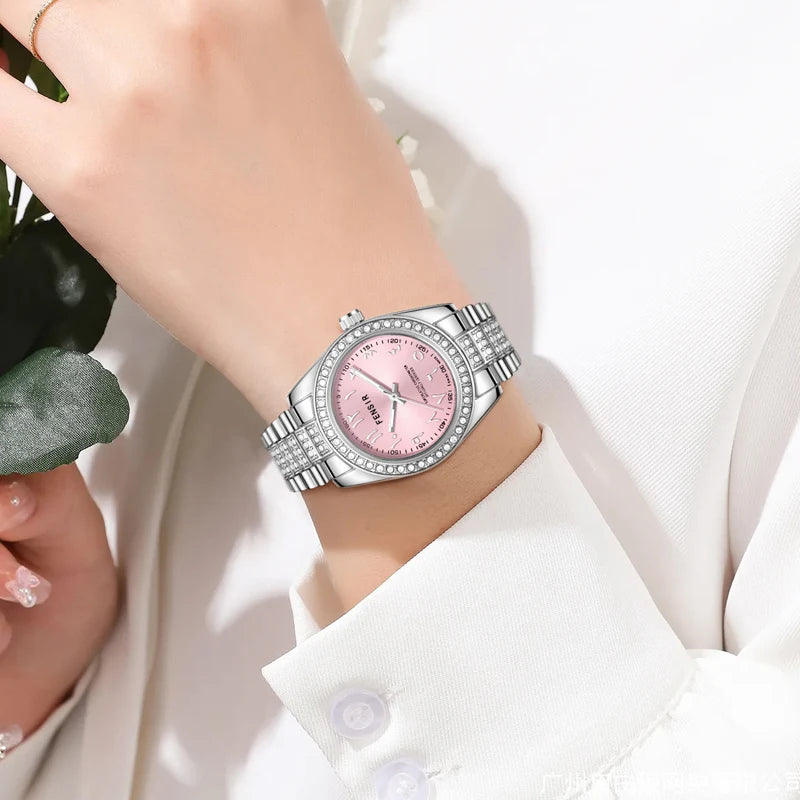 Luxury Women's Watch, Waterproof Watch, Niche Light Luxury Diamond-Encrusted Watch for Women, High-Value Hot-Selling Model, Creative Design, Personalized Fashion Accessory, Best-Selling Watch for Female Students, Trendy Quart
