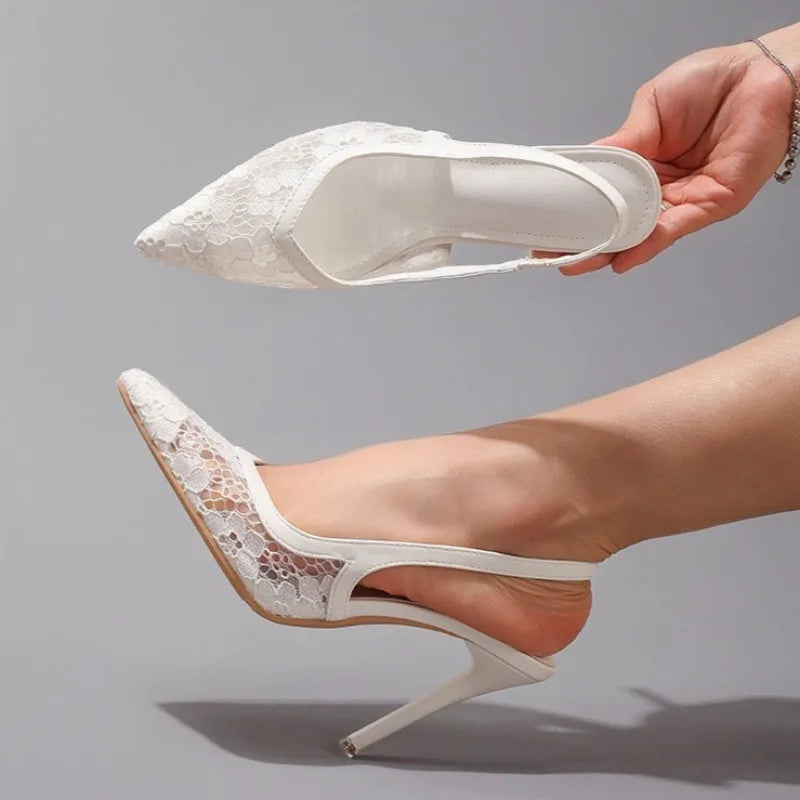 Luxury White Lace Super High Heels Shoes for Women Autumn Elegant Pointed Banquet Wedding Party Pumps Brand Ladies Stilettos