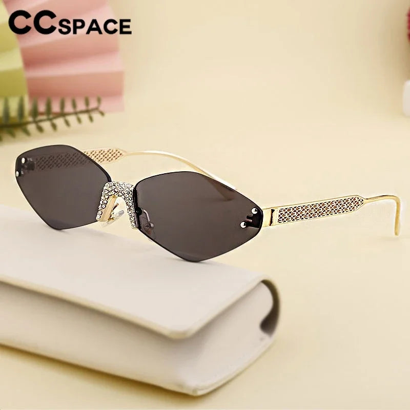Luxury Diamond Decoration Sunglasses Women 2024 Brand Designer Women  Metal Rimless Sun Glasses For Ladies Eyewear #301677