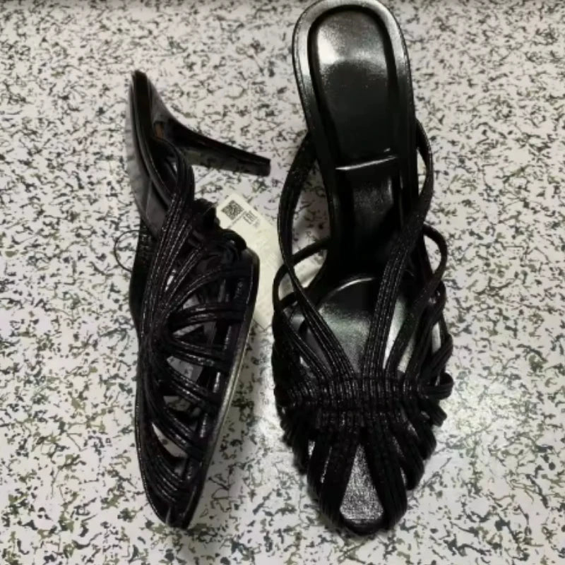 Luxury Designer Shoes for Women Sexy Hollow Narrow Band Gladiator Sandals Elegant Pointy Toe Stiletto Sandals Zapatos Para Mujer