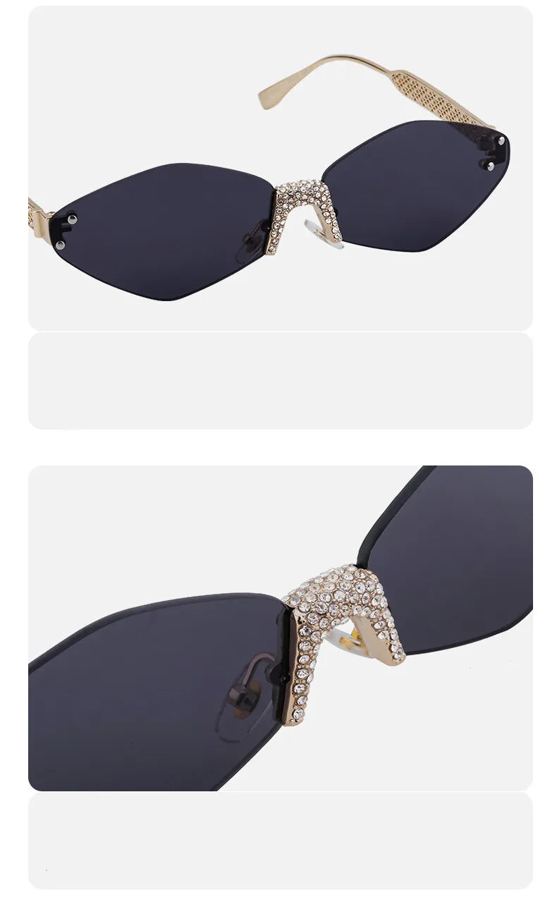 Luxury Diamond Decoration Sunglasses Women 2024 Brand Designer Women  Metal Rimless Sun Glasses For Ladies Eyewear #301677