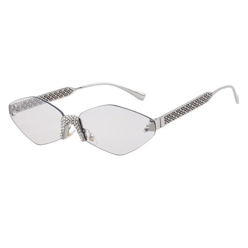 Luxury Diamond Decoration Sunglasses Women 2024 Brand Designer Women  Metal Rimless Sun Glasses For Ladies Eyewear #301677