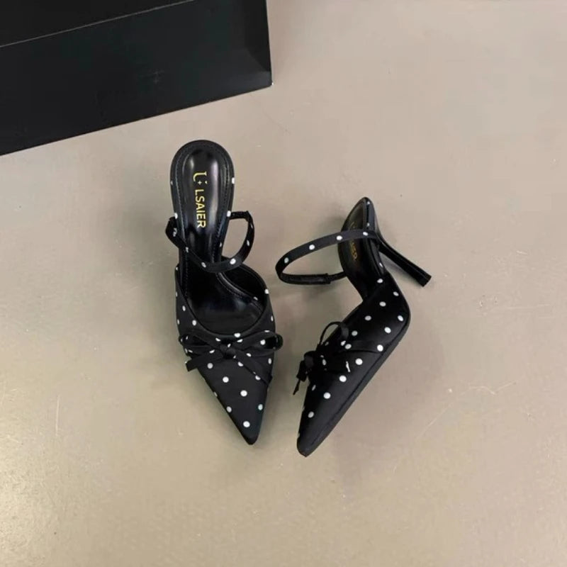 Luxury Bow Designer Women's High Heels Sexy Pointed Toe Stiletto Sandals New Elegant Slip-on Casual Shoes for Women Sizes 35-39