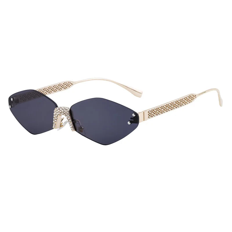 Luxury Diamond Decoration Sunglasses Women 2024 Brand Designer Women  Metal Rimless Sun Glasses For Ladies Eyewear #301677