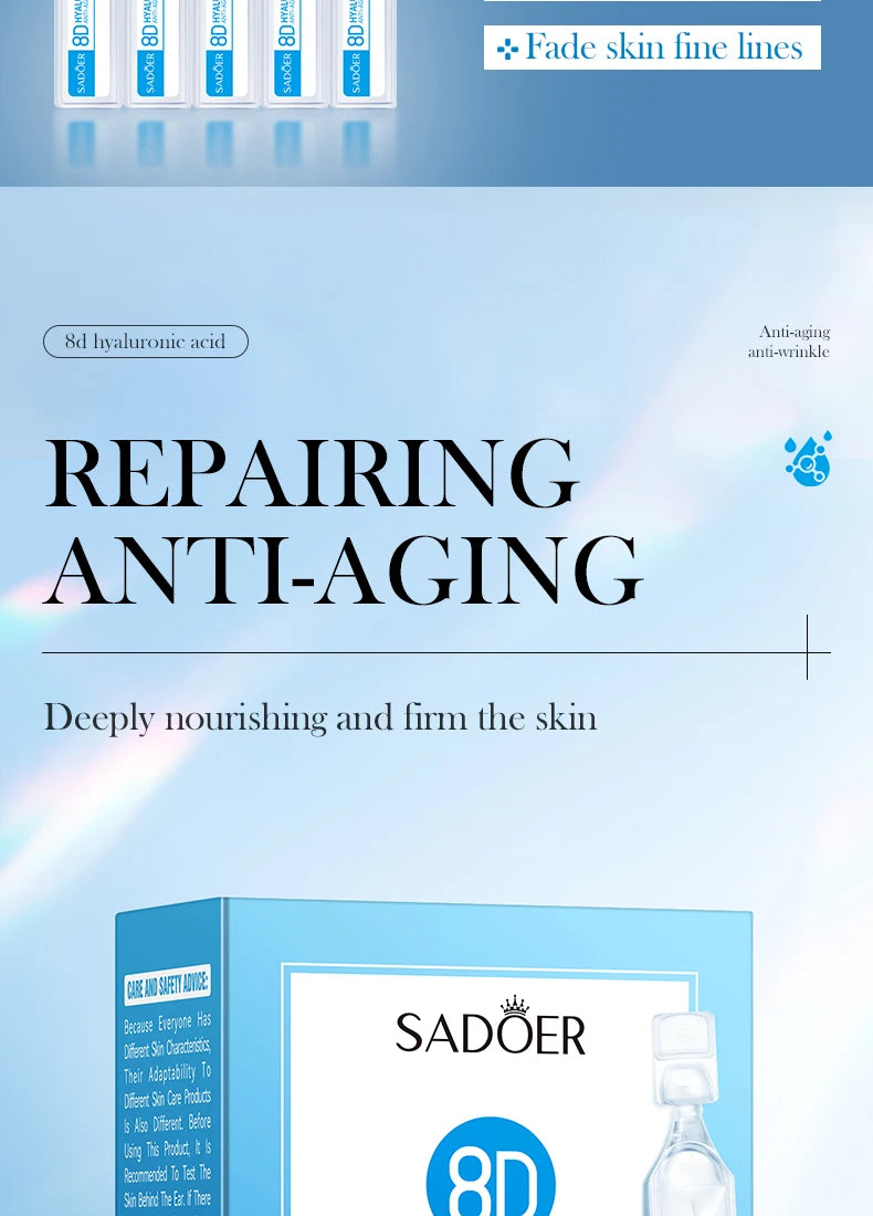 SADOER8D Hyaluronic Acid Anti-Aging Repair Facial Essence Fade Fine Lines Lifting Firming Whitening Serum Face Beauty Skincare
