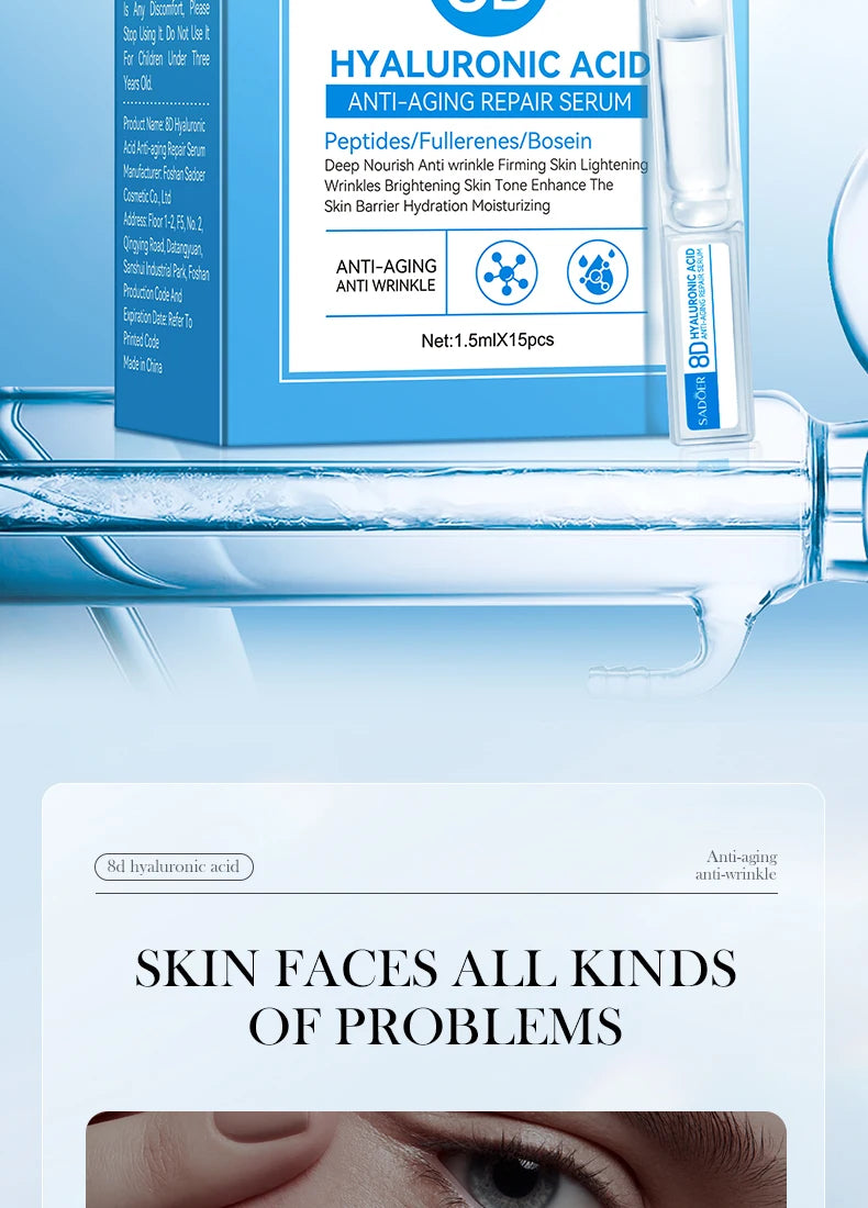 SADOER8D Hyaluronic Acid Anti-Aging Repair Facial Essence Fade Fine Lines Lifting Firming Whitening Serum Face Beauty Skincare