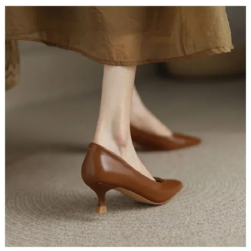 Luxury Pumps Shoes for Women Heeled Woman Medium Heel Stiletto Heels High Sandal Party Office 2019 Elegant Brown Small Heel Sexy