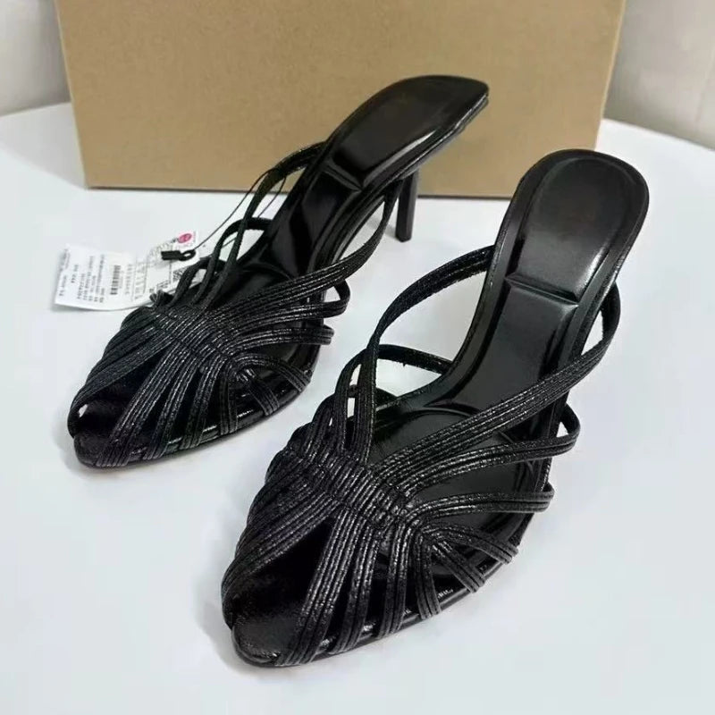 Luxury Designer Shoes for Women Sexy Hollow Narrow Band Gladiator Sandals Elegant Pointy Toe Stiletto Sandals Zapatos Para Mujer