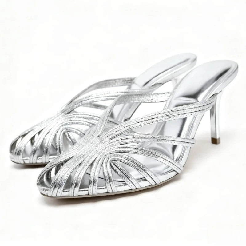 Luxury Designer Shoes for Women Sexy Hollow Narrow Band Gladiator Sandals Elegant Pointy Toe Stiletto Sandals Zapatos Para Mujer