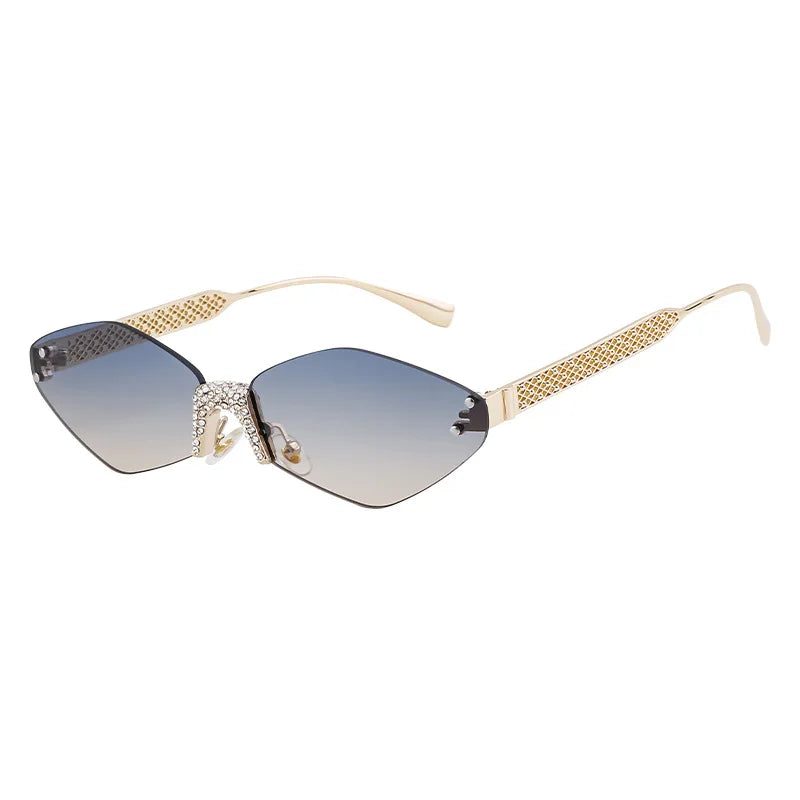 Luxury Diamond Decoration Sunglasses Women 2024 Brand Designer Women  Metal Rimless Sun Glasses For Ladies Eyewear #301677