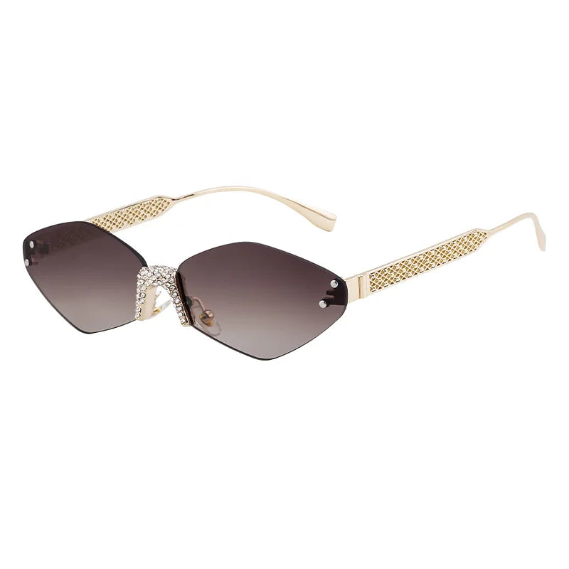 Luxury Diamond Decoration Sunglasses Women 2024 Brand Designer Women  Metal Rimless Sun Glasses For Ladies Eyewear #301677