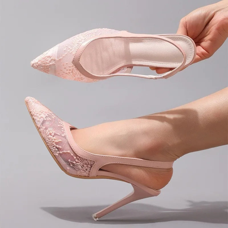 Luxury White Lace Super High Heels Shoes for Women Autumn Elegant Pointed Banquet Wedding Party Pumps Brand Ladies Stilettos