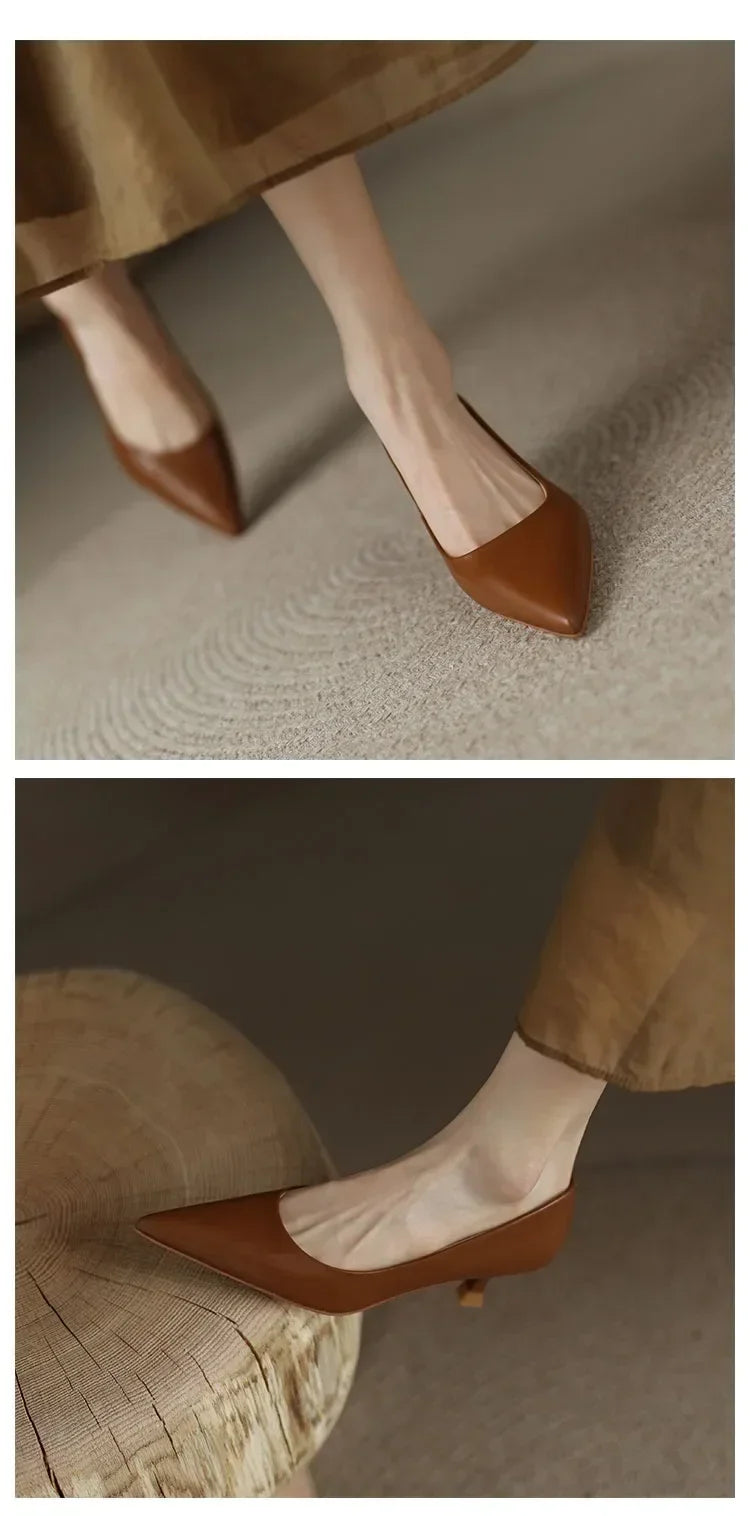 Luxury Pumps Shoes for Women Heeled Woman Medium Heel Stiletto Heels High Sandal Party Office 2019 Elegant Brown Small Heel Sexy