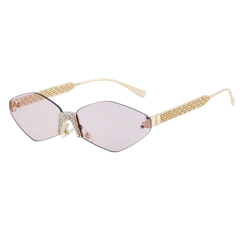 Luxury Diamond Decoration Sunglasses Women 2024 Brand Designer Women  Metal Rimless Sun Glasses For Ladies Eyewear #301677