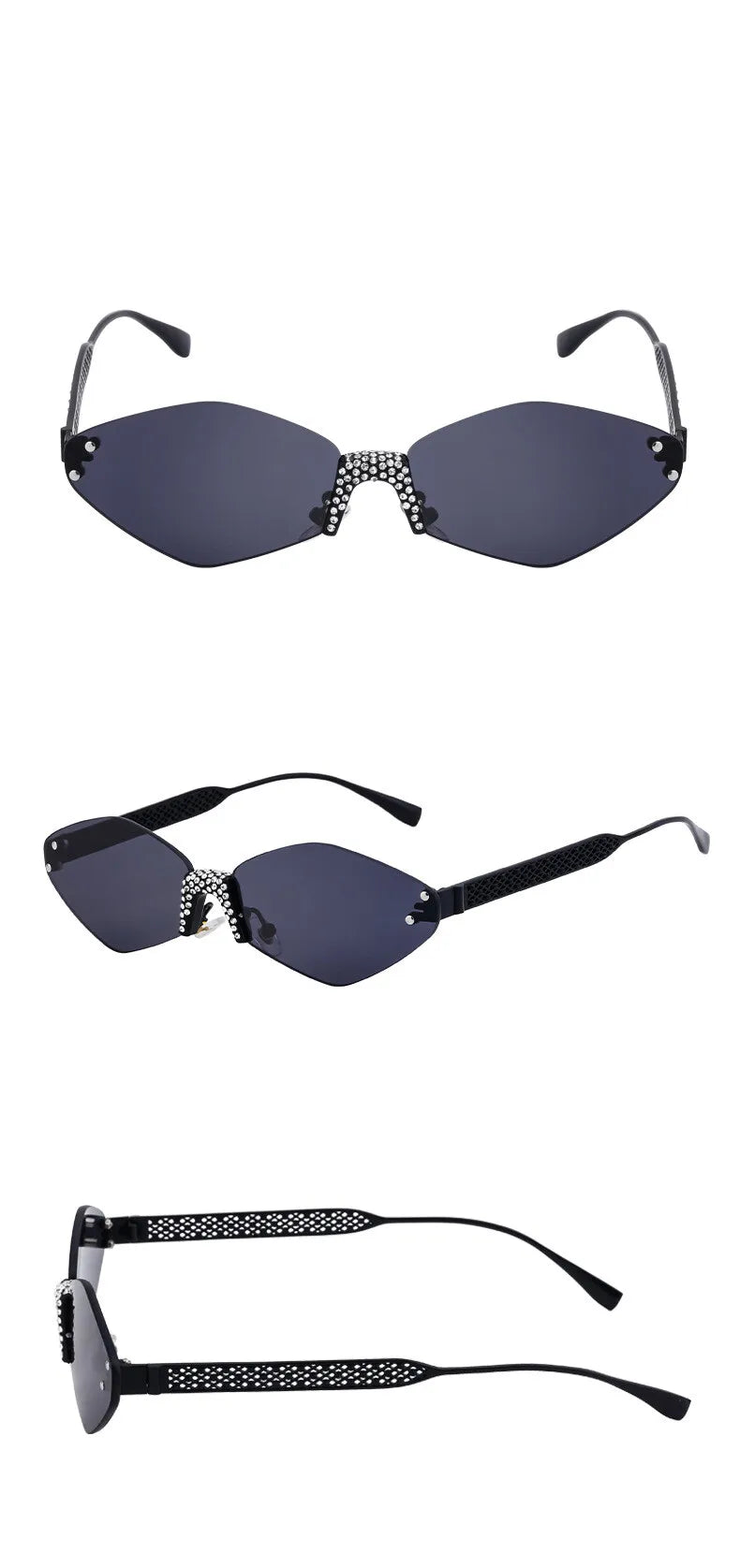 Luxury Diamond Decoration Sunglasses Women 2024 Brand Designer Women  Metal Rimless Sun Glasses For Ladies Eyewear #301677