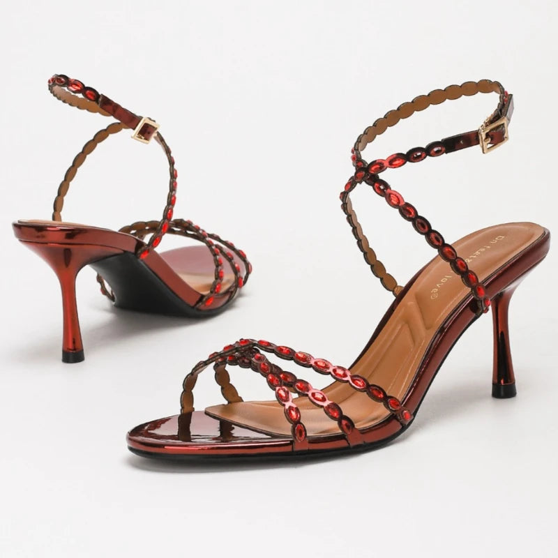 Luxury Sexy High-heeled Sandals Women 2026 New Open Toe Cross Band Stiletto Heels Designer Banquet Party Shoes Zapatos De Mujer