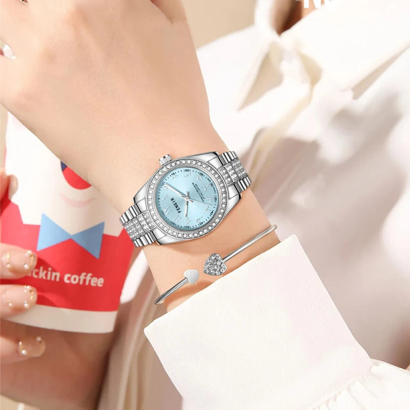 Luxury Women's Watch, Waterproof Watch, Niche Light Luxury Diamond-Encrusted Watch for Women, High-Value Hot-Selling Model, Creative Design, Personalized Fashion Accessory, Best-Selling Watch for Female Students, Trendy Quart