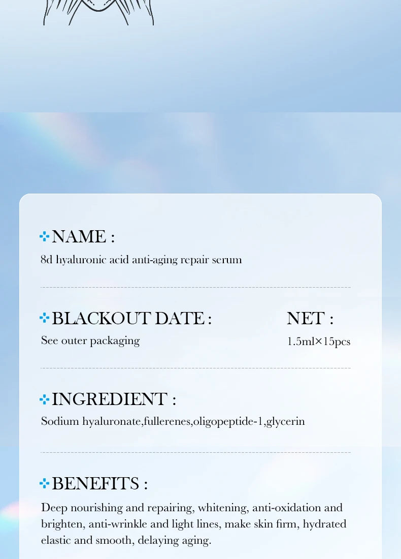 SADOER8D Hyaluronic Acid Anti-Aging Repair Facial Essence Fade Fine Lines Lifting Firming Whitening Serum Face Beauty Skincare