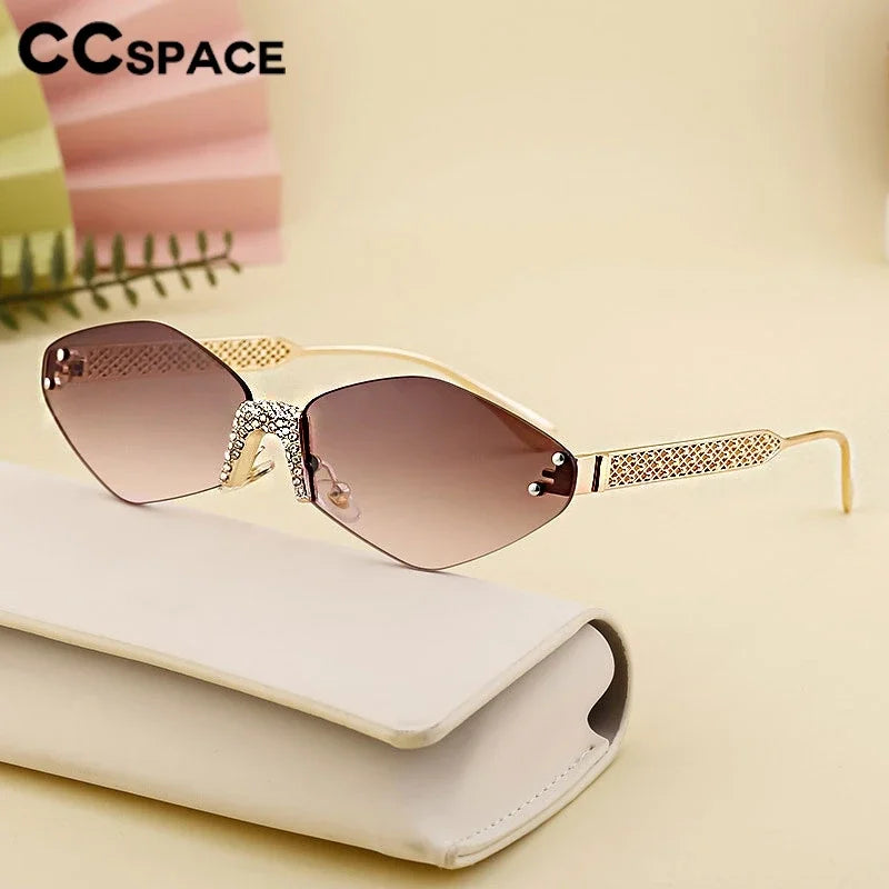 Luxury Diamond Decoration Sunglasses Women 2024 Brand Designer Women  Metal Rimless Sun Glasses For Ladies Eyewear #301677