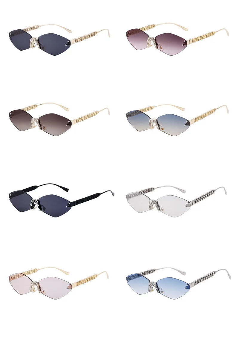 Luxury Diamond Decoration Sunglasses Women 2024 Brand Designer Women  Metal Rimless Sun Glasses For Ladies Eyewear #301677