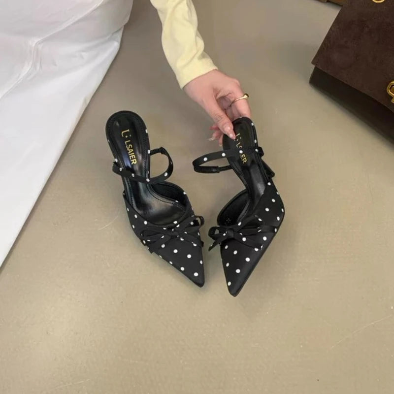 Luxury Bow Designer Women's High Heels Sexy Pointed Toe Stiletto Sandals New Elegant Slip-on Casual Shoes for Women Sizes 35-39