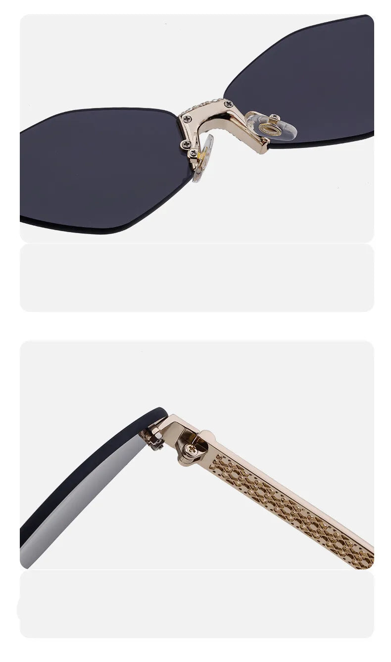 Luxury Diamond Decoration Sunglasses Women 2024 Brand Designer Women  Metal Rimless Sun Glasses For Ladies Eyewear #301677