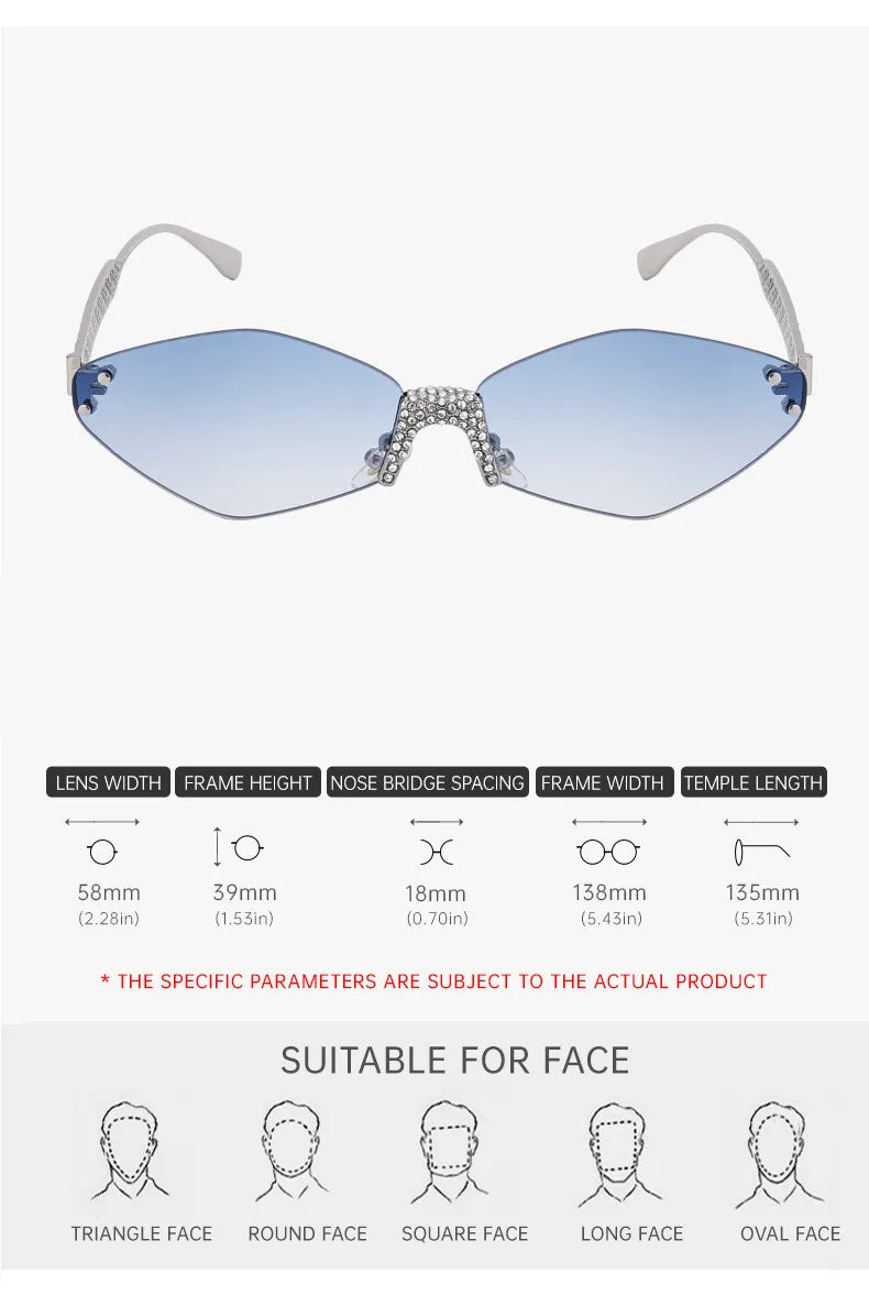 Luxury Diamond Decoration Sunglasses Women 2024 Brand Designer Women  Metal Rimless Sun Glasses For Ladies Eyewear #301677