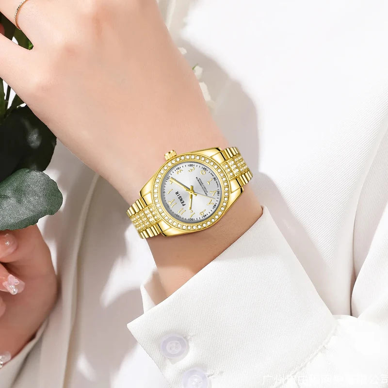 Luxury Women's Watch, Waterproof Watch, Niche Light Luxury Diamond-Encrusted Watch for Women, High-Value Hot-Selling Model, Creative Design, Personalized Fashion Accessory, Best-Selling Watch for Female Students, Trendy Quart