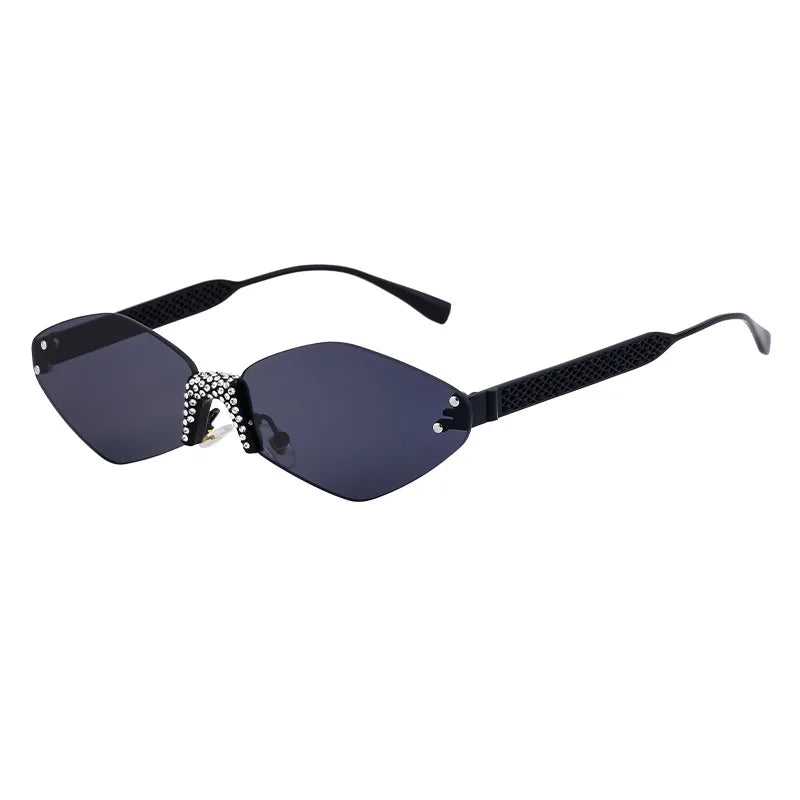 Luxury Diamond Decoration Sunglasses Women 2024 Brand Designer Women  Metal Rimless Sun Glasses For Ladies Eyewear #301677