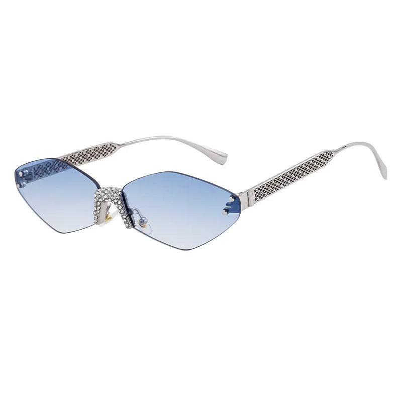 Luxury Diamond Decoration Sunglasses Women 2024 Brand Designer Women  Metal Rimless Sun Glasses For Ladies Eyewear #301677