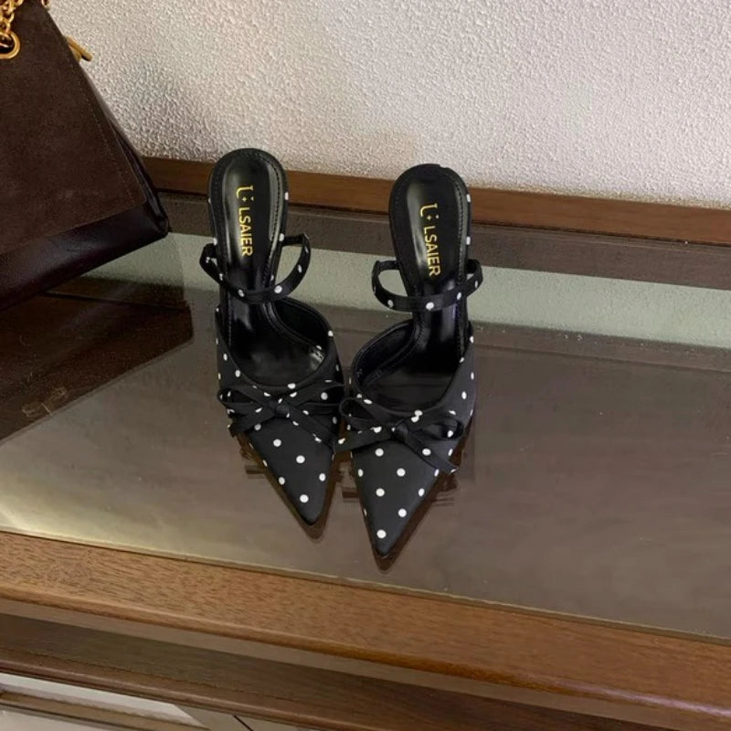 Luxury Bow Designer Women's High Heels Sexy Pointed Toe Stiletto Sandals New Elegant Slip-on Casual Shoes for Women Sizes 35-39