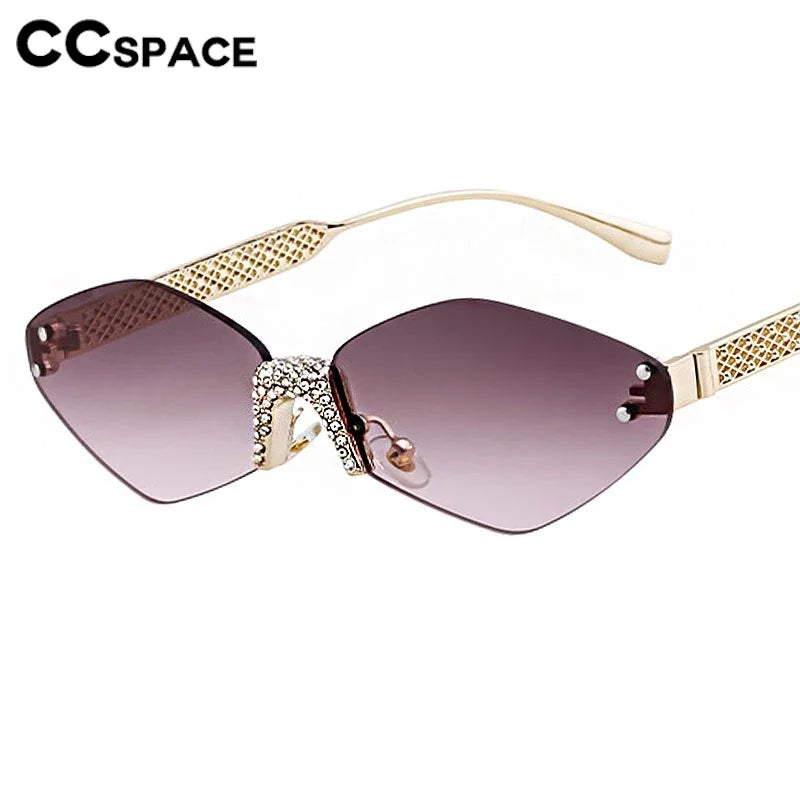 Luxury Diamond Decoration Sunglasses Women 2024 Brand Designer Women  Metal Rimless Sun Glasses For Ladies Eyewear #301677