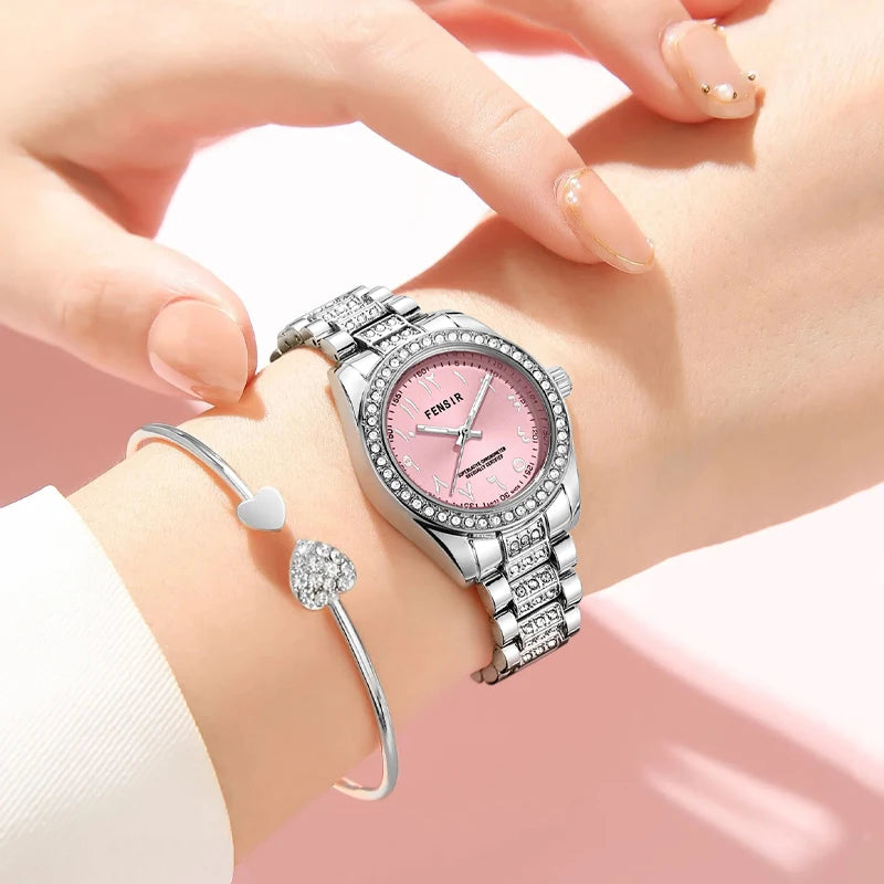 Luxury Women's Watch, Waterproof Watch, Niche Light Luxury Diamond-Encrusted Watch for Women, High-Value Hot-Selling Model, Creative Design, Personalized Fashion Accessory, Best-Selling Watch for Female Students, Trendy Quart